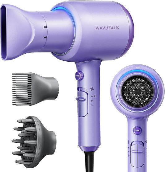 Wavytalk Hair Dryer with Comb, 1875W Hair Blow Dryer with Diffuser Hair Dryer for Curly Hair Fast Drying Hair Care, Purple